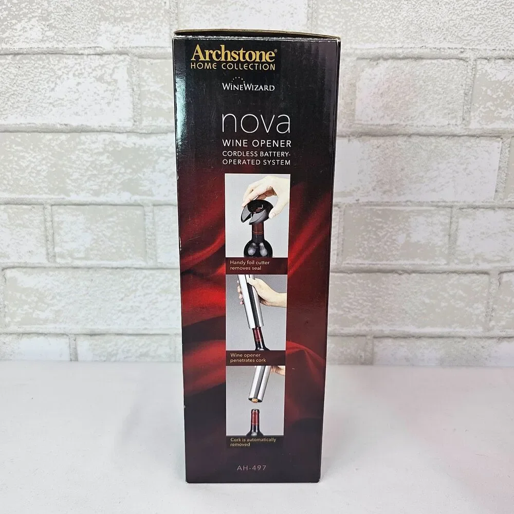 Archstone Nova Electric Wine Opener Cordless Battery Corkscrew NIB Silver Black